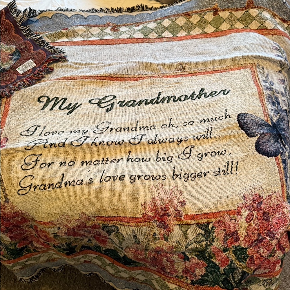 Floral Tapestry Throw Blanket with Butterfly Design